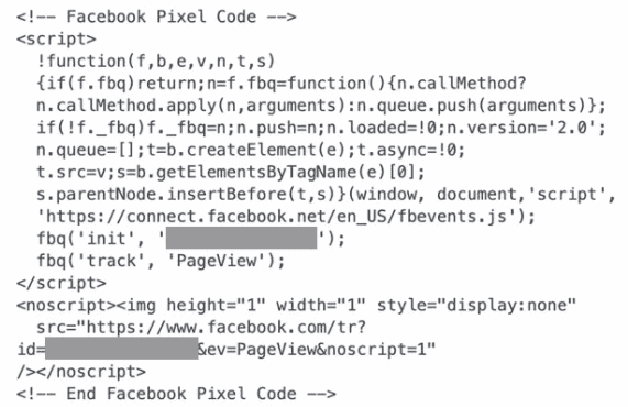 codice pixel facebook